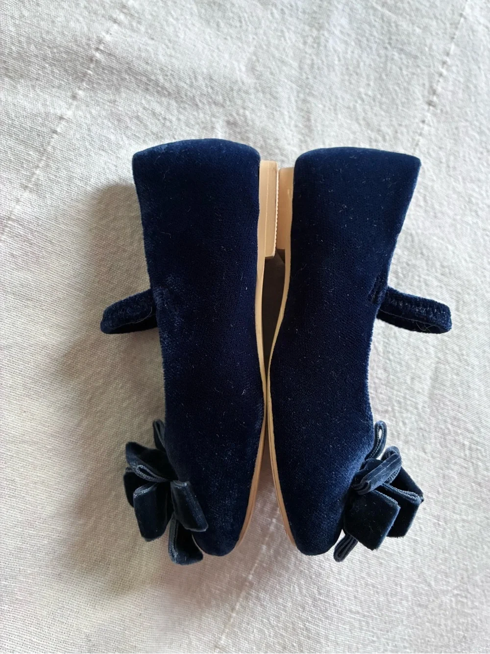 Janie and Jack Navy Blue Velvet Dress Ballet Slippers Shoes Church Toddler Girl